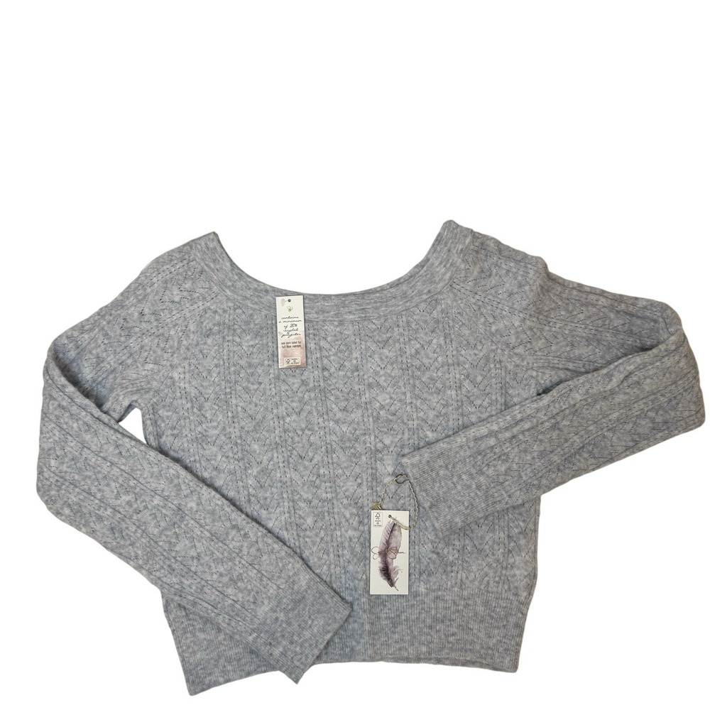 Jessica Simpson Gray Cable Knit Sweater Large Crop Nautical Coastal Aesthetic‎